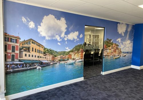 Sheerings holidays wall wrap in office